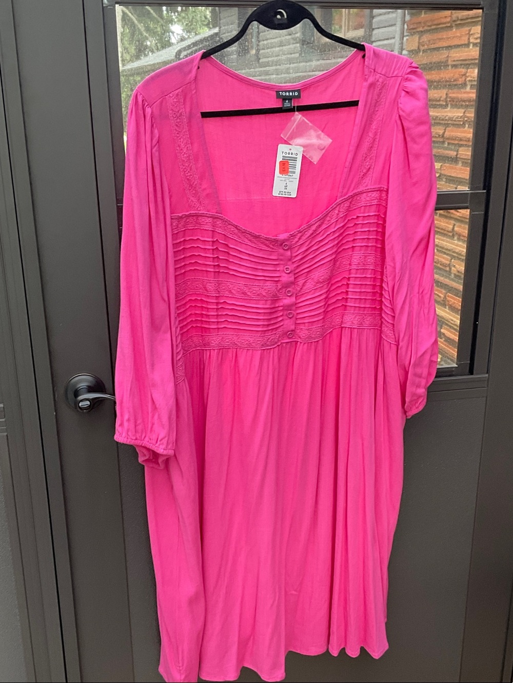 torrid Hot Pink Pintuck Peasant mini dress or tunic top NWT